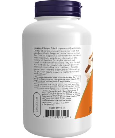 NOW Supplements Candida Support with Pau D'Arco Oregano Oil Black Walnut & Caprylic Acid 180 Veg Capsules - Buy Online on GoSupps.com