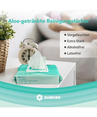 Sunkiss TrustPlus Wet Wipes for Adults Extra Thick 20x30 cm Body Cleaning Towels with Aloe for Incontinence 200 Pieces (4 Packs of 50) - Buy Online on GoSupps.com