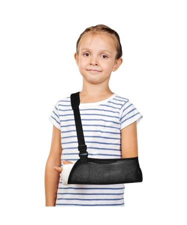 supregear Kids Mesh Arm Sling Adjustable Medical Child Shoulder Immobilizer Rotator Cuff Support Brace for Broken & Fractured Bones Dislocation Sprains Strains & Tears Fits Children Black S Black S