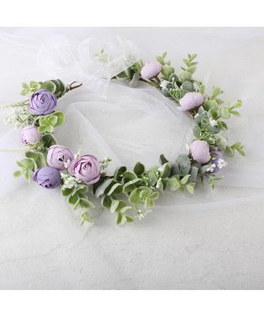 amangul Flower Headbands Women Bride Flower Crown For Wedding Party Supply Floral Garlands Crown Hair Wreath Floral Headbands(Purple) - Buy Online on GoSupps.com