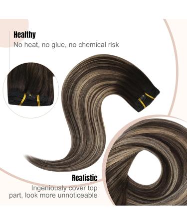 FSHINE Clip In Extensions - Real Hair 30cm Black & Caramel Blonde Mix Thick & Smooth 50g 3 Pieces - Perfect for Women - Buy Online on GoSupps.com