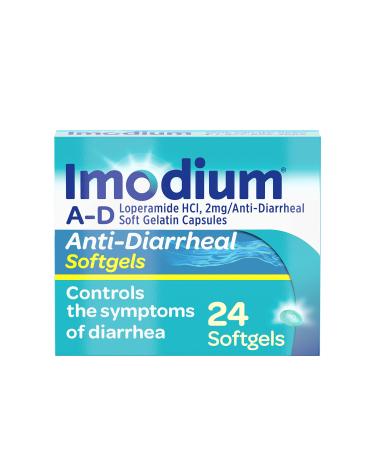 Imodium A-D Anti-Diarrheal Medicine Softgels with 2 mg Loperamide Hydrochloride per Capsule, Diarrhea Relief to Help Control Symptoms Due to Acute, Active & Traveler's Diarrhea, 24 ct. 24 Count (Pack of 1) Softgels