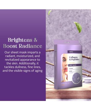 Envy Collagen & Peptides Sheet Mask - Dermatologist Tested Hydrating & Anti-Aging - Reduces Acne Scars & Sun Damage - Korean Skin Care for All Skin Types (5 Masks - Buy Online on GoSupps.com