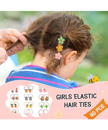 Arqumi Lovely Hair Ties for Girls 40 Pack - Colorful Elastic Hair Ties with Cartoon Flowers Decoration - Hair Ropes Hair Accessories for Girls - Flora-40PCS - Buy Online on GoSupps.com