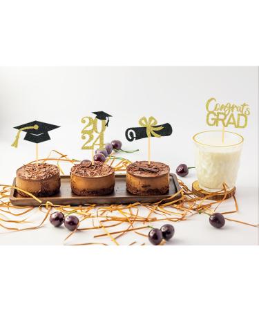 24Pcs Graduation Cupcake Toppers Graduation Cupcake Picks for Cupcake Food Decorations - Class of 2024 Graduation Cupcake Toppers Supplies (Gold) - Buy Online on GoSupps.com