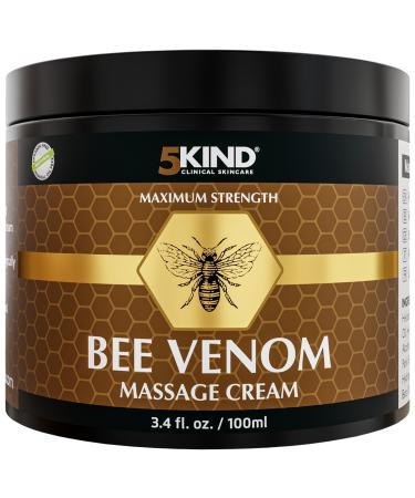 5kind Maximum Strength Bee Venom Cream - Naturally Massage Joints & Muscles Lower Back Knee Neck Shoulder Hip & Feet - Responsibly Sourced Premium Bee Venom Cream 3.4 Fl Oz