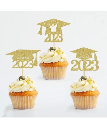 24Pcs 2023 Graduation Cupcake Toppers Gold Glitter 2023 Grad Cap Cupcake Picks Cake Decorations Graduation Theme Party Supplies Gold 2 - Buy Online on GoSupps.com