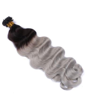 Keratin bonding corrugated hair extensions (#1b/silver ombre - 50 cm - 50 strands - 1g - wavy) 100% Remy hair extent real hair hair extension micro ring remy quality very easy to use 50 strands - 50cm - 1g (total 50g)