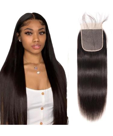 Closure Human Hair 4X4 Lace Closure Brazilian Virgin Human Hair Straight Lace Closure Free Part 100% Unprocessed Human Hair 4x4 Lace Closure Natural Black Color Wet And Wavy Hair Closure 10inch
