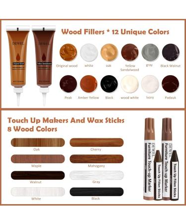 DEWEL Wood Furniture Repair Kit - Wood Fillers Touch Up Markers & Wax Sticks for Cracks Scratches & Holes - Perfect for Tables Floors & Doors - International Shipping Available - Buy Online on GoSupps.com