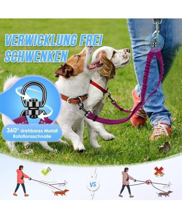 Nasjac Double Dog Leash - No Tangle 360 Rotatable Bungee Leash for Small to Large Dogs | Adjustable Shock-Damping & Reflective Design - Buy Online on GoSupps.com