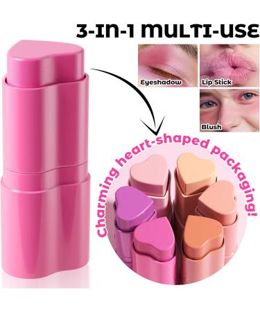 LXZJJM Heart Blush Stick Cream Multi Purpose 3 in 1 Blush Stick for Cheeks Sweet Heart Shaped Design Easy Application Smooth Velvet Finish Blush for Cheeks Eyes Lips (06# Berry Delight 5G) 06# Berry Delight 5 g (Pack of 1) - Buy Online on GoSupps.com