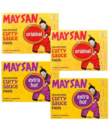 Curry Paste Bundle with Maysan Original Concentrated Curry Sauce Paste 180g x2 and Extra Hot Curry Sauce Paste 180g x2 (4 Pack)