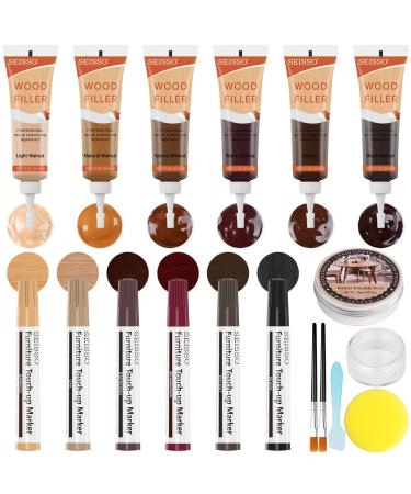 Wood Furniture Repair Kit -Wood Fillers with Wood Putty and Touch Up Markers Wax Fillers Beeswax for Hole Scratch Cracks Cover Wooden Floor Door Surface Repair Restore 46