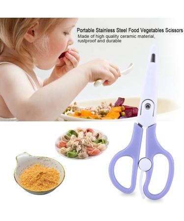 Baby Food Scissors Portable Stainless Steel Scissor Children Safety Food Cutter with Cover for Baby Infant Complementary Food(Purple) - Buy Online on GoSupps.com