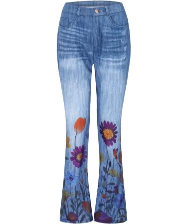 High Waist Flare Bell Bottom Jeans for Women | Distressed Hem Denim Pants - Watermelon Red | X-Large - Buy Online on GoSupps.com