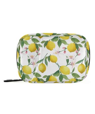 Naanle Watercolor Floral Lemon Pill Box 7 Day Pill Case Travel Pill Organizer Bag with Zipper Portable Weekly Case Compact Size for Vitamin Supplement Holder