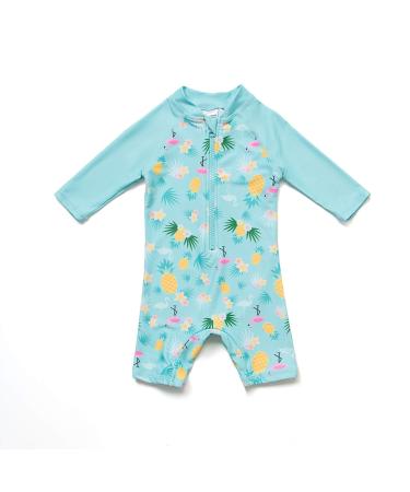 BONVERANO Baby Girls Swimsuit Toddler Bathing Suit Long-Sleeve Zipper One Piece Swimwear with UPF 50+ Sun Protection 2-3 Years Pineapple