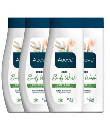 ABOVE Liquid Body Wash Moisturizer 4 pcs Delicate Deep cleansing Skin Care with Creamy Foam - All Natural Body Wash - Suitable for All Skin Types Fresh 8.5 Fl Oz (Pack of 4)