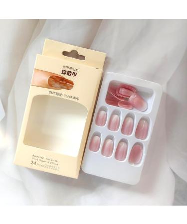 Short Press On Nails Oval Shape | Pink White Gradient Acrylic Nails | Glossy French Tip Glue On Nails for Women & Girls - Buy Online on GoSupps.com