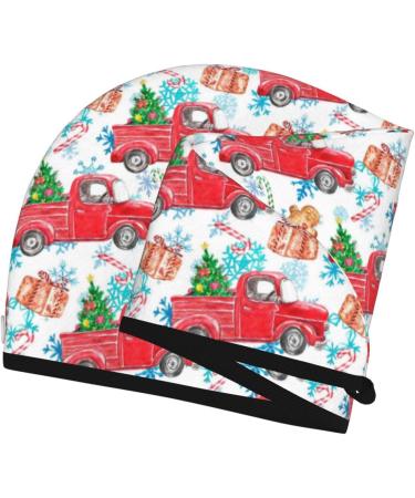 Hair Towel Wrap - Quick Drying Towel Turban with Button | Watercolor Red Truck & Fir Tree Design - Buy Online on GoSupps.com