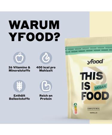 Yfood Vegan Vanilla Powder | Delicious On-the-Go Meal | 26g Protein 17 Meals 26 Vitamins & Minerals | 1.5kg Bag - Buy Online on GoSupps.com