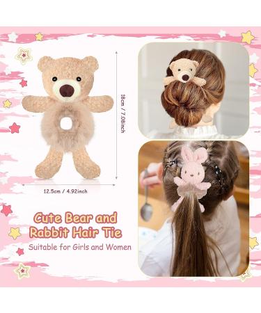 Cute Bear & Bunny Plush Hair Scrunchies Set - 6 Pieces | Animal Hair Ties for Women & Girls - Buy Online on GoSupps.com