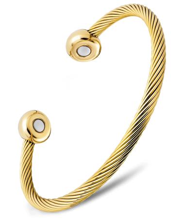 MagnetRX Magnetic Bracelet Cuff - Twisted Cable Stainless Steel Bangle Magnetic Bracelets - Elegant Golf Bracelet Men & Women (Gold | Medium) Gold Medium (Pack of 1)