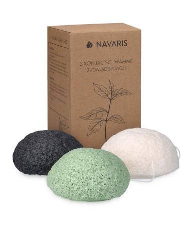 Navaris Konjac Sponges Set of 3 - Exfoliating & Cleansing Sponge Puffs for Face & Body - Bath & Shower Puff Pack in Green, Black, White - Buy Online on GoSupps.com