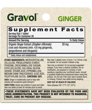 Gravol Ginger Tablets - Natural Relief for Upset Stomach & Nausea - 20ct - Buy Online on GoSupps.com
