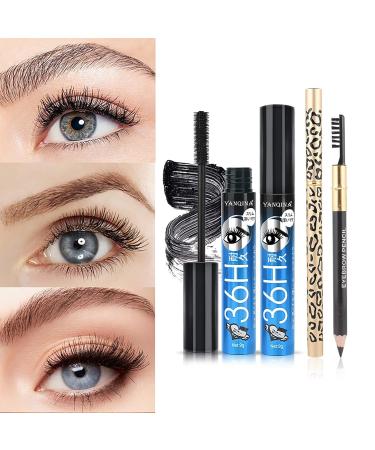 3-Part Eye Make-Up Set - Black Liquid Eyeliner 4D Fiber Mascara & Leopard Eyebrow Pencil | Perfect Cat Eye Look - 3 PCs Blue - Buy Online on GoSupps.com