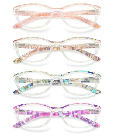 Vevesmundo women reading glasses anti blue light spring hinge modern cat eyes blue light filter reading aid visual aid glasses with diopttria 4 pieces of reading glasses set 2.0 dioptria