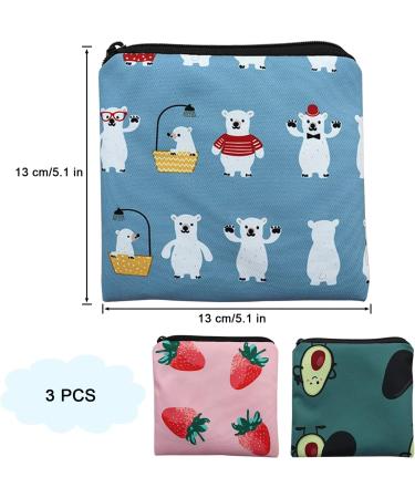 3-Pack Sanitary Napkin Storage Bags with Zipper - 5x5 inches | Cute Strawberry Design | Ideal for Girls, Women & Ladies - Buy Online on GoSupps.com