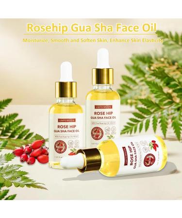 3 Pack Face Oil Gua Sha Set - Organic Rosehip Seed Oil Vitamin E & C - Facial Massage Oil & Gua Sha Tool - Buy Online on GoSupps.com