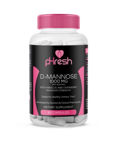 ACE NUTRITION pHresh D-Mannose with Cranberry Capsules for Women and Men Maximum Strength 1000 mg Per Serving - Supports: Urinary Tract Health - Made in The USA