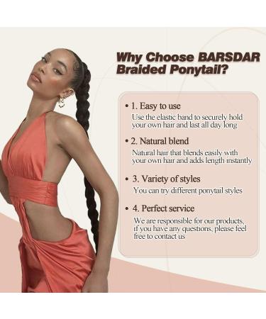 BARSDAR 66cm Braided Ponytail Extension - Darkest Brown Synthetic Hair for Women | Soft & Natural DIY Hair Extensions - Buy Online on GoSupps.com