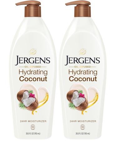 Jergens Hydrating Coconut Body Moisturizer Infused with Coconut Oil Dermatologist Tested Hand and Body Lotion for Dry Skin 26.5 Oz (Pack of 2)