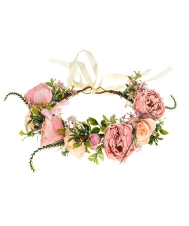 DreamLily Girls Camellias Flower Crown Birthday Photo Pops Hair Wreath Wedding Festival Floral Headpiece XM11 (A-Blush)