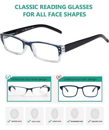 Eyekepper 4-Pack Rectangular Reading Glasses for Men & Women with Spring Hinges - +2.00 Diopters Blue - Buy Online on GoSupps.com