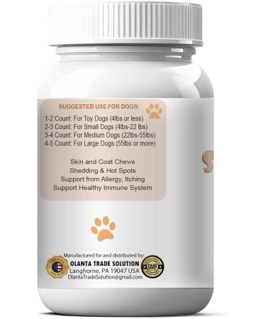 Omega 3 Skin & Coat Dog Chews with Biotin Garlic & Salmon Oil for Healthy Skin Shiny Coat & Itch Comfort in All Breeds and Sizes - 1 Bottle 60 Soft Chews - Buy Online on GoSupps.com