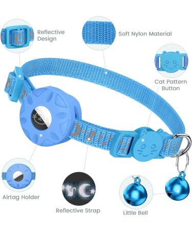 Reflective Airtag Cat Neck Band | Integrated Cat Necklace with Holder & Bell for Kittens & Puppies (Blue) - Buy Online on GoSupps.com