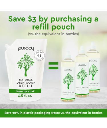Puracy Natural Dish Soap Refill - Skin-Softening Plant-Based Dishwashing Detergent (Green Tea & Lime 48 Oz) - Eco-Friendly Clean-Rinsing Formula - Ships Internationally - Buy Online on GoSupps.com