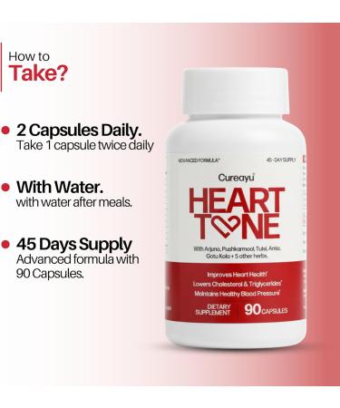 Heart Tone Capsules | Natural Heart Health Supplement | Supports Healthy Cholesterol & Triglycerides Levels | with Arjuna Pushkarmool + 8 Other Herbs | 90 Capsules 90 Count (Pack of 1) Multi-color - Buy Online on GoSupps.com