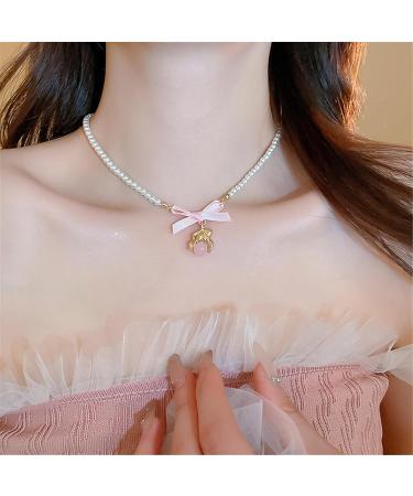 Oralgos Elegant Pearl Necklace with Bow | Adjustable Collarbone Chain for Weddings & Special Occasions - Silver - Buy Online on GoSupps.com