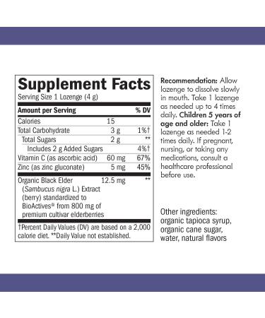 Nature's Way Organic Sambucus Zinc Lozenges - Delicious Berry Flavor, 24 Count - Buy Online on GoSupps.com