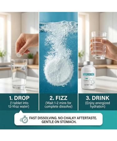Hydrogen Water Tablets with Magnesium H2 Molecular Hydrogen Tablets for Drinking Water Supports Energy Metabolism Cognitive & Antioxidant 120 Count 120 Count (Pack of 1) - Buy Online on GoSupps.com