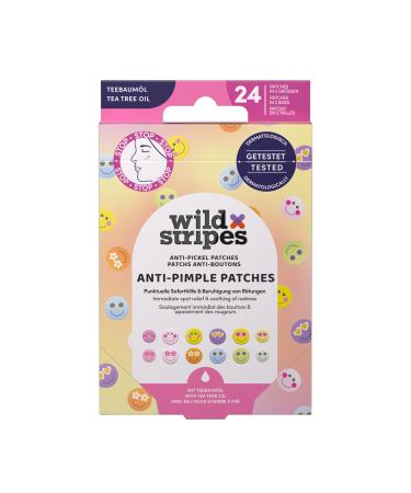 Wild Stripes - Anti-Pimple Patches Smile Stop - Patchs color s avec hydrokollo de et huile d arbre th pour soin rapide et efficace - Anti boutons et points noirs - Peau impure - 24 pcs Huile d'arbre th 24 unit (Lot de 1)