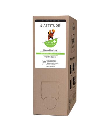 ATTITUDE Dish Detergent, Bulk Refill Format, Plant- and Mineral-Based Effective Dishwashing Liquid Soap Formula, Biodegradable, Vegan and Cruelty-free, Green Apple and Basil, 135.26 Fl Oz Green Apple & Basil 135.26 Fl Oz