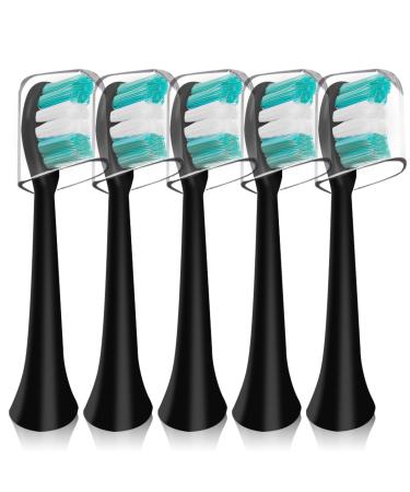 5 Pack Replacement Toothbrush Heads Compatible with AquaSonic Black Series Vibe Series Electric Toothbrush Curved Shape Design Planted with Nylon Bristle (5 Pack-Black)