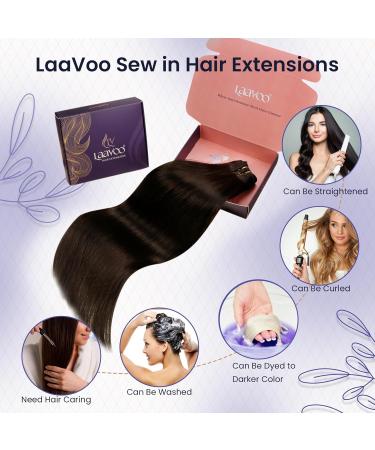 LAAVOO Brown Remy Hair Extensions 100g - Dark Brown Real Hair Tress for Sewing | Human Hair Extensions 40cm #2 - Buy Online on GoSupps.com